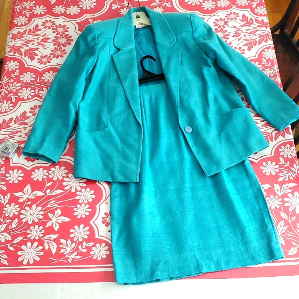Talbots 100% Raw Silk Skirt Suit Set 80's Or 90'S